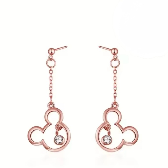ROSE GOLD Crystal Mickey Earrings With Gift Bag - Picture 1 of 4